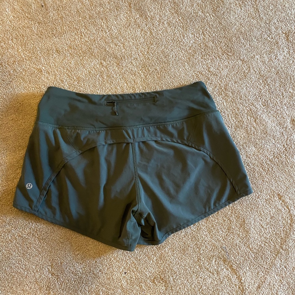 Olive green lululemon speed up shorts